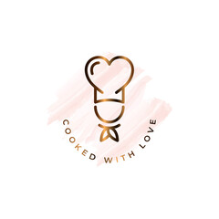 Chef with heart watercolor logo cooked concept