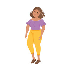 Body Positive or Plus Size Smiling Woman in Standing Pose Vector Illustration