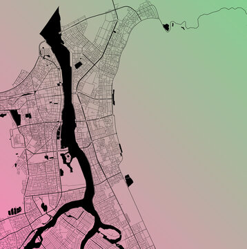 Da Nang, Vietnam (VNM) - Urban vector city map with parks, rail and roads, highways, minimalist town plan design poster, city center, downtown, transit network, street blueprint