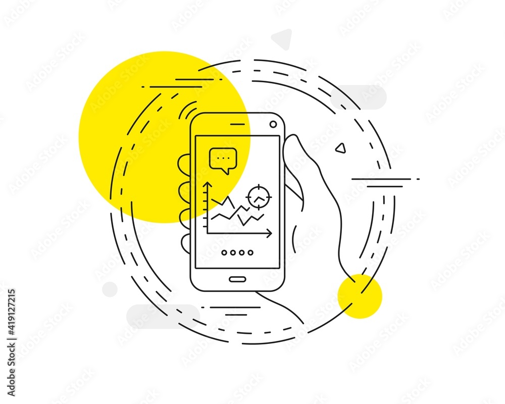 Poster seo analysis line icon. mobile phone vector button. web targeting chart sign. traffic management sym