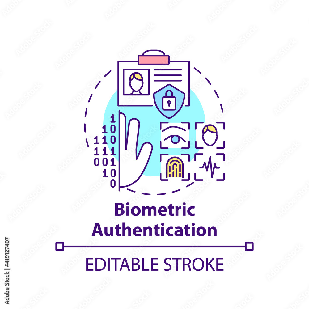 Poster biometric authentication concept icon. fingerprint and id scanner idea thin line illustration. verif