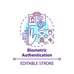 Biometric authentication concept icon. Fingerprint and ID scanner idea thin line illustration. Verification of users. Touch ID. Vector isolated outline RGB color drawing. Editable stroke