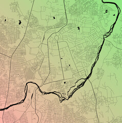 Kaduna, Nigeria (NGA) - Urban vector city map with parks, rail and roads, highways, minimalist town plan design poster, city center, downtown, transit network, street blueprint