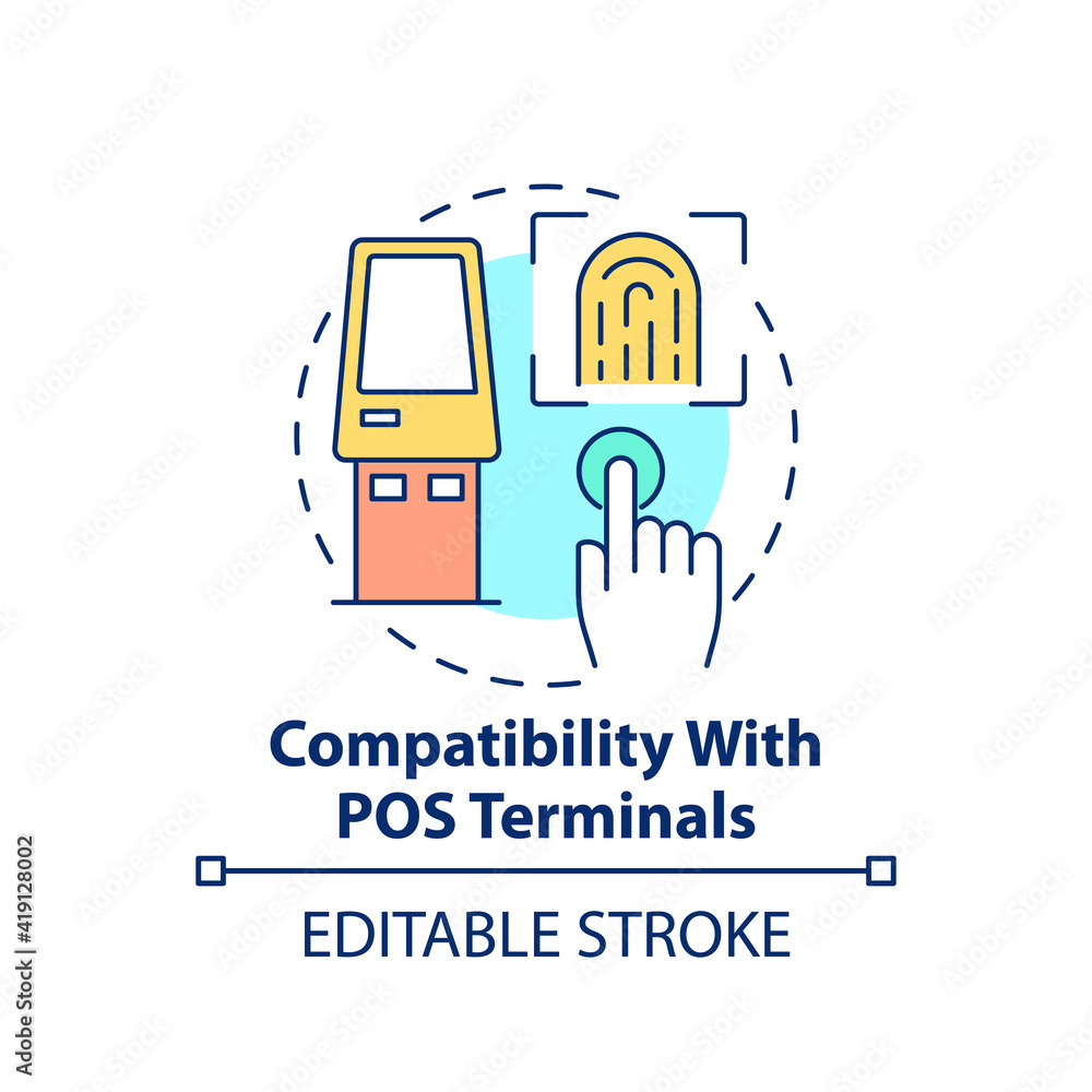 Poster compatibility with pos terminals concept icon. contactless payment idea thin line illustration. fing
