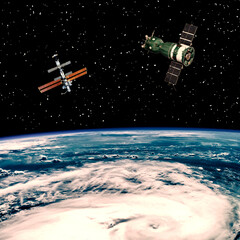 Fototapeta na wymiar Spaceships above the earth. The elements of this image furnished by NASA.