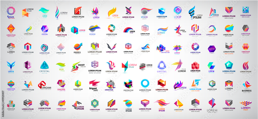 Poster vector huge set of abstract logos and icons. design identity elements collection isolated. flat icon