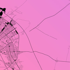 Qom, Iran (IRN) - Urban vector city map with parks, rail and roads, highways, minimalist town plan design poster, city center, downtown, transit network, street blueprint