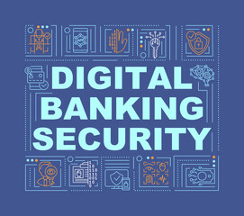Digital banking security word concepts banner. Strong authentication and risk . Infographics with linear icons on green background. Isolated typography. Vector outline RGB color illustration