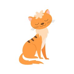 Cartoon ginger cat isolated on white. Domestic animal