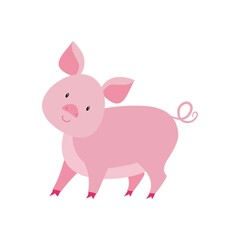 Vector illustration cartoon pig isolated on white. Farm animal