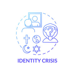 Identity crisis blue gradient concept icon. Individual conflict. Self doubt. Religion pluralism. Religious issues idea thin line illustration. Vector isolated outline RGB color drawing