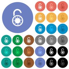 Unlocked round combination lock round flat multi colored icons