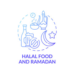 Halal food and ramadan blue gradient concept icon. Muslim culture. Alcohol restrictions. Religious traditions idea thin line illustration. Vector isolated outline RGB color drawing