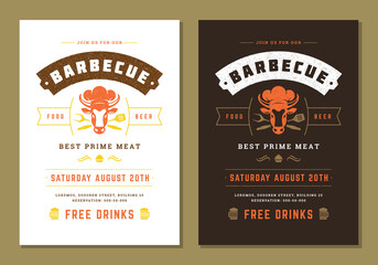 Barbecue party invitation flyer or poster design vector template