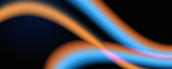 Black tech abstract banner design with blue and orange neon glowing light. Concept modern futuristic background. Vector illustration 