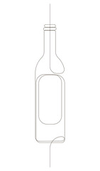 One continuous drawn line of the wine bottle. Drawn from the hand a picture of the silhouette. Line art. A bottle of champagne. Wine continuous line vector illustration. Vector illustration.