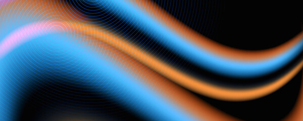 Abstract blue and orange liquid wavy shapes futuristic banner. Glowing retro waves vector background
