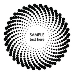 Black curved halftone dotted stripes in round form. Geometric art. Trendy design element for border frame, logo, tattoo, symbol, web, prints, posters, template, pattern and abstract background