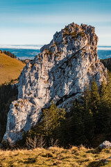 Beautiful alpine autumn or indian summer view at the famous Kampenwand summit, Aschau, Chiemgau, Bavaria, Germany