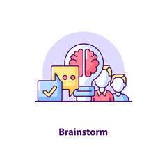 Brainstorm creative UI concept icon. Business people office work. Teamwork, collaboration abstract illustration. Successful creative solution. Isolated vector art for UX. Color graphic design element