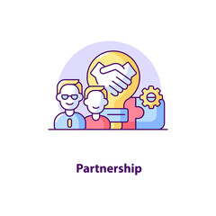 Partnership creative UI concept icon. Businessmen collaboration. Business technology. Team meeting abstract illustration. Isolated vector art for UX. Color graphic design element