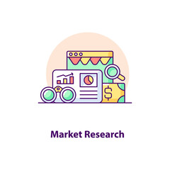 Obraz premium Market research creative UI concept icon. Web analytics. Statistics analyzing abstract illustration. Marketing analysis. Isolated vector art for UX. Color graphic design element