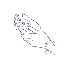 Modern abstract beauty hands. Minimalism concept manicure. Line art drawing style. Contemporary silhouette of woman. Hand drawn trendy vector posters, illustrations for print.