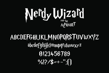 Lightning alphabet with sharp edges for nerdy wizard titles. Vector typography illustration