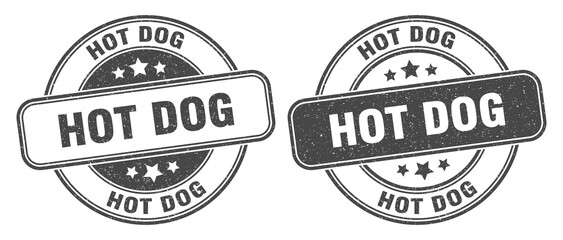 hot dog stamp. hot dog label. round grunge sign
