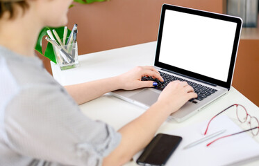 business woman using computer at home, office