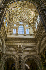 Inside the moorish Cordoba Mezquita Catedral, an impressive gothic and baroque cathedral, built on a mosque in Andalusia, Spain