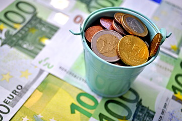 
Photo of money, banknotes lying on the table. Composition from money. Photo of beautifully laid...