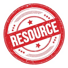 RESOURCE text on red round grungy stamp.