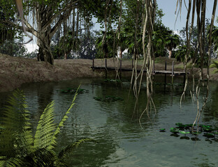 3D Rendering Tropical Pond