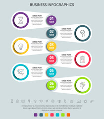 Fototapeta na wymiar Business vector infographic circles for six label, diagram, graph, presentations. Concept with 6 options used with content, flowchart, steps, timeline, workflow, marketing.