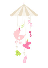 Mobilé Hängende Babysymbole Mädchen Pink Grün