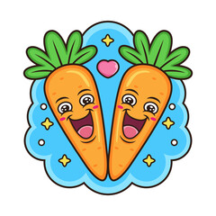 Cute Carrot with Sweet Smile Cartoon. Plant Vector Icon Illustration, Isolated on White Background