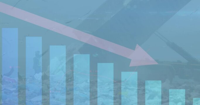 Digital composite video of arrow over statistical data processing against landfill