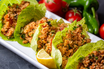 Traditional delicious Turkish foods: bulgur salad (kisir)