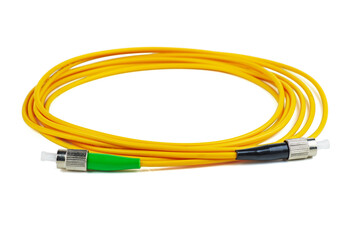 Fiber optic patch cord cable on white background