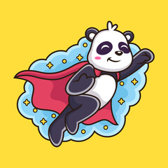 Cute Flying Panda Cartoon. Animal Vector Icon Illustration, Isolated on Yellow Background