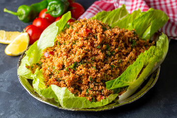Traditional delicious Turkish foods: bulgur salad (kisir)