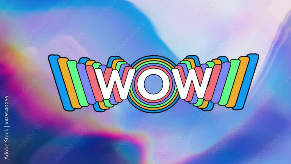 Poster Digital animation of hypnotic effect wow text against colorful moving background