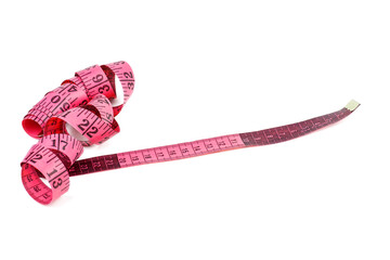 Pink measuring tape isolaten on a white background