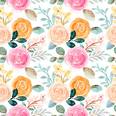 Seamless pattern of colorful roses with watercolor