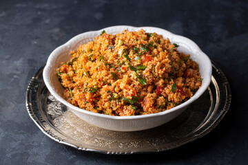 Traditional delicious Turkish foods: bulgur salad (kisir)
