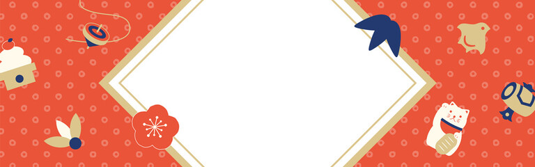 縁起物のイラストが散りばめられたお正月向け背景素材
