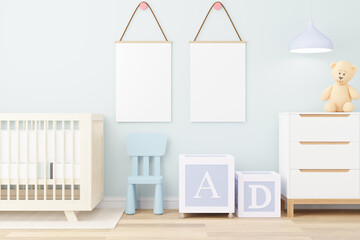 Mock up poster frame in children room.