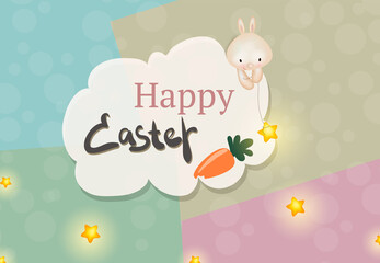 Happy easter illustration with colorful painted egg and rabbit ears. 