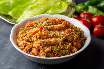 Traditional delicious Turkish foods: bulgur salad (kisir)